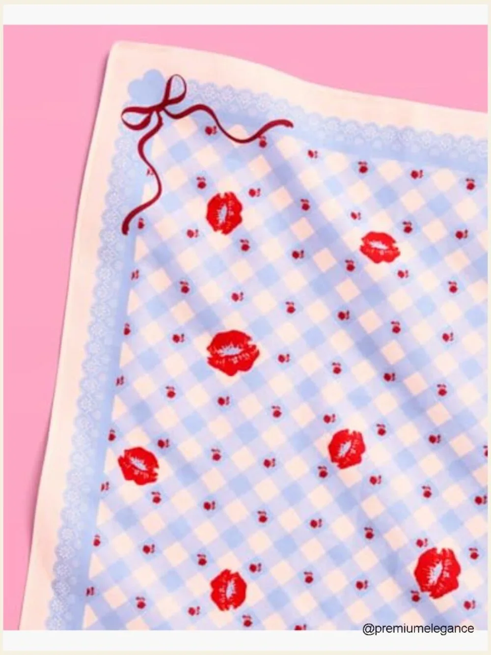 Gingham and Bows Concert Headscarf, Cotton Bandana, Festival Silk Scarf,